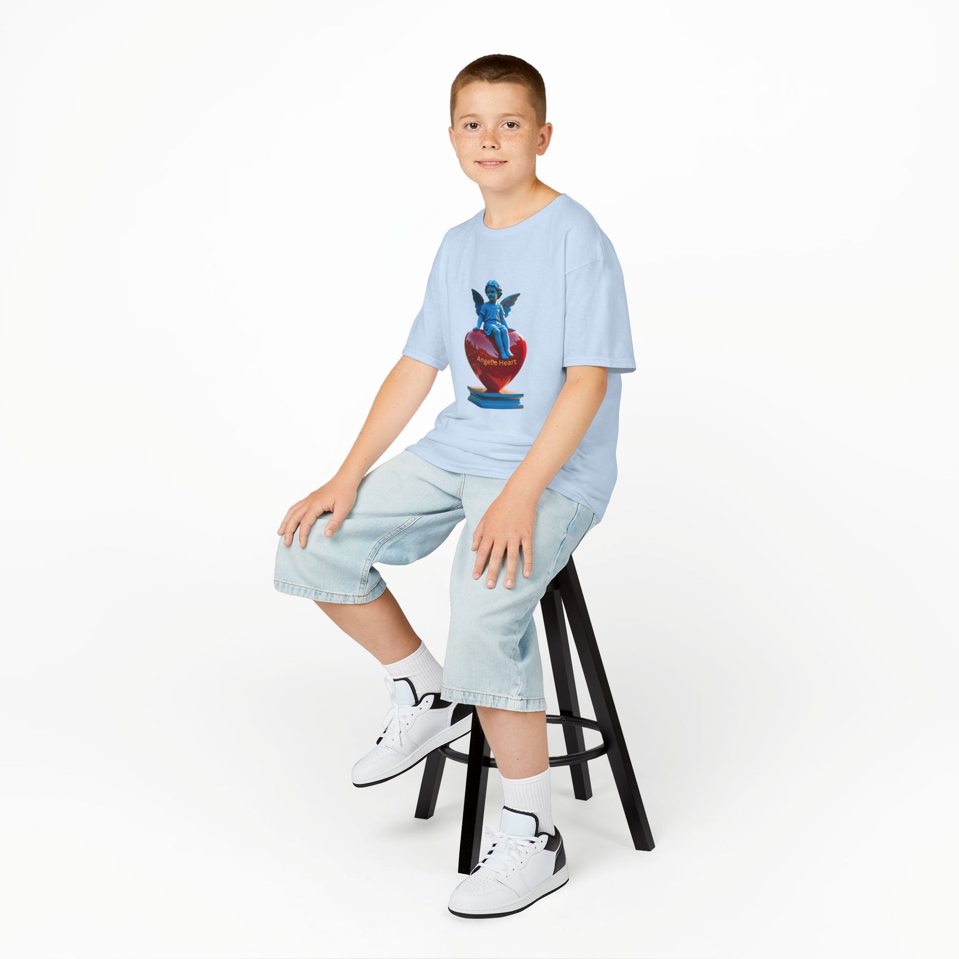 Blue Angel Heart Kids Tee, Cute Graphic Youth Shirt, Adorable Gift for Kids, Fun Playdate Wear, Birthday Party Tee, Casual Everyday Top