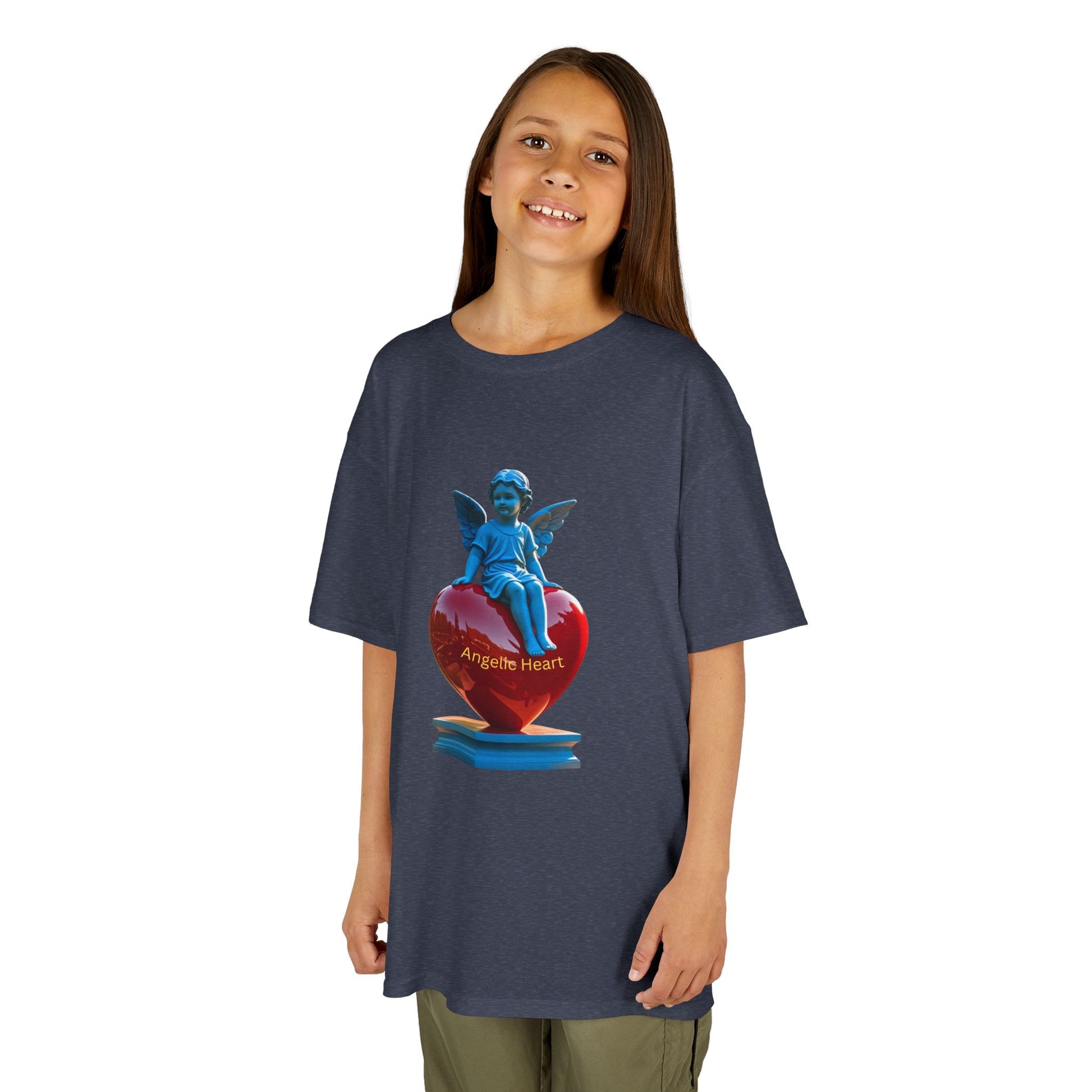 Blue Angel Heart Kids Tee, Cute Graphic Youth Shirt, Adorable Gift for Kids, Fun Playdate Wear, Birthday Party Tee, Casual Everyday Top