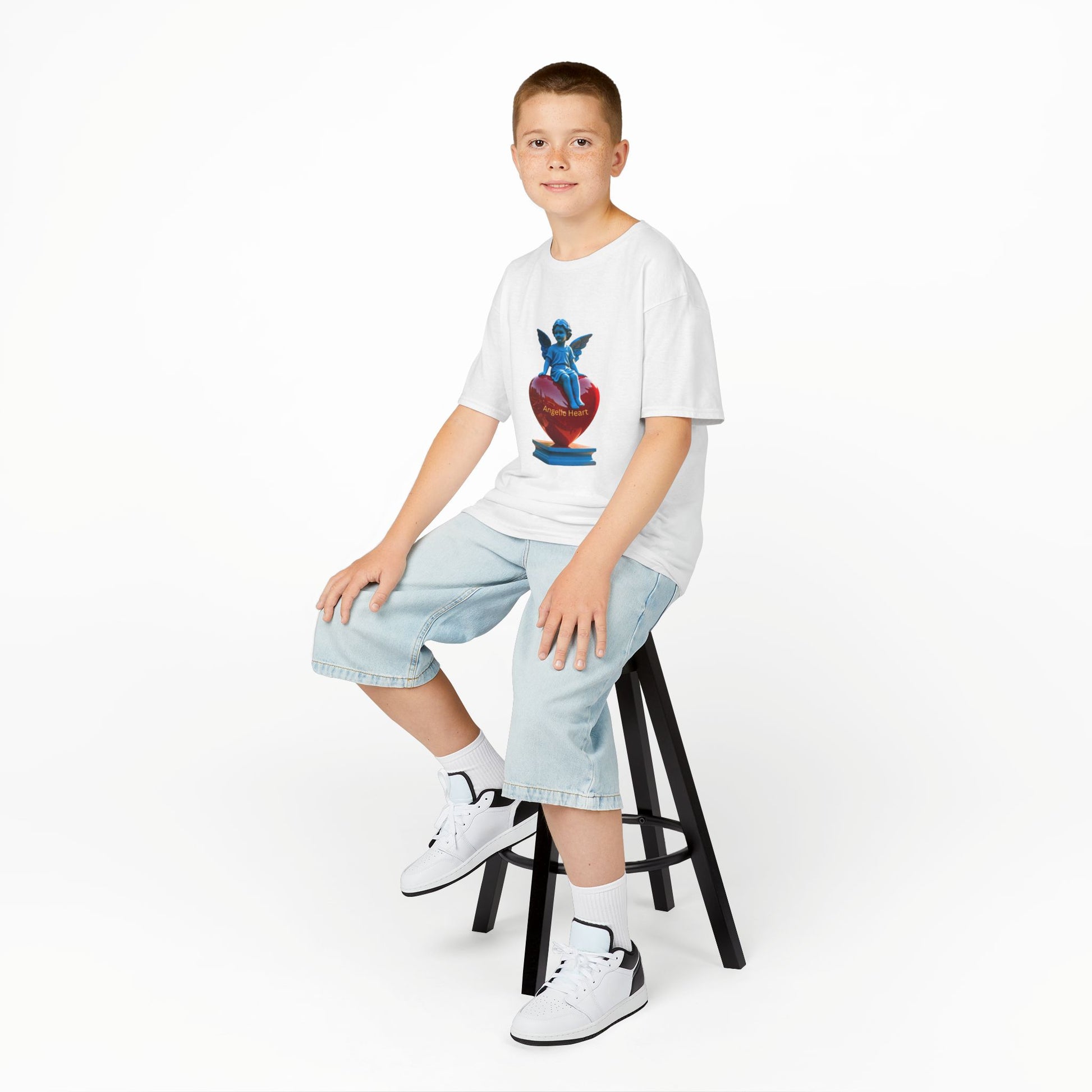 Blue Angel Heart Kids Tee, Cute Graphic Youth Shirt, Adorable Gift for Kids, Fun Playdate Wear, Birthday Party Tee, Casual Everyday Top