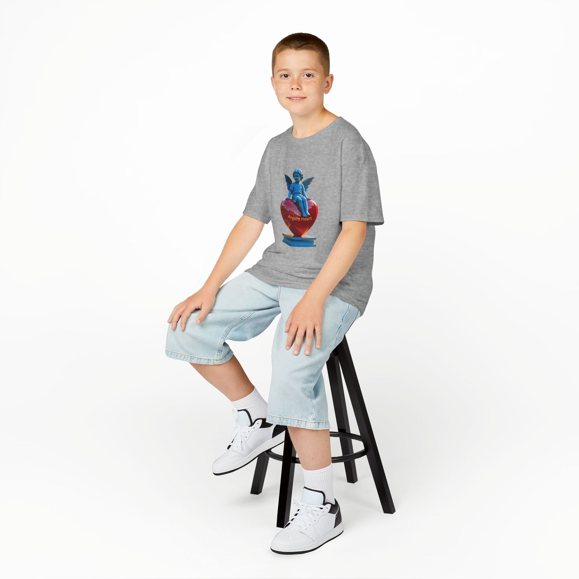 Blue Angel Heart Kids Tee, Cute Graphic Youth Shirt, Adorable Gift for Kids, Fun Playdate Wear, Birthday Party Tee, Casual Everyday Top