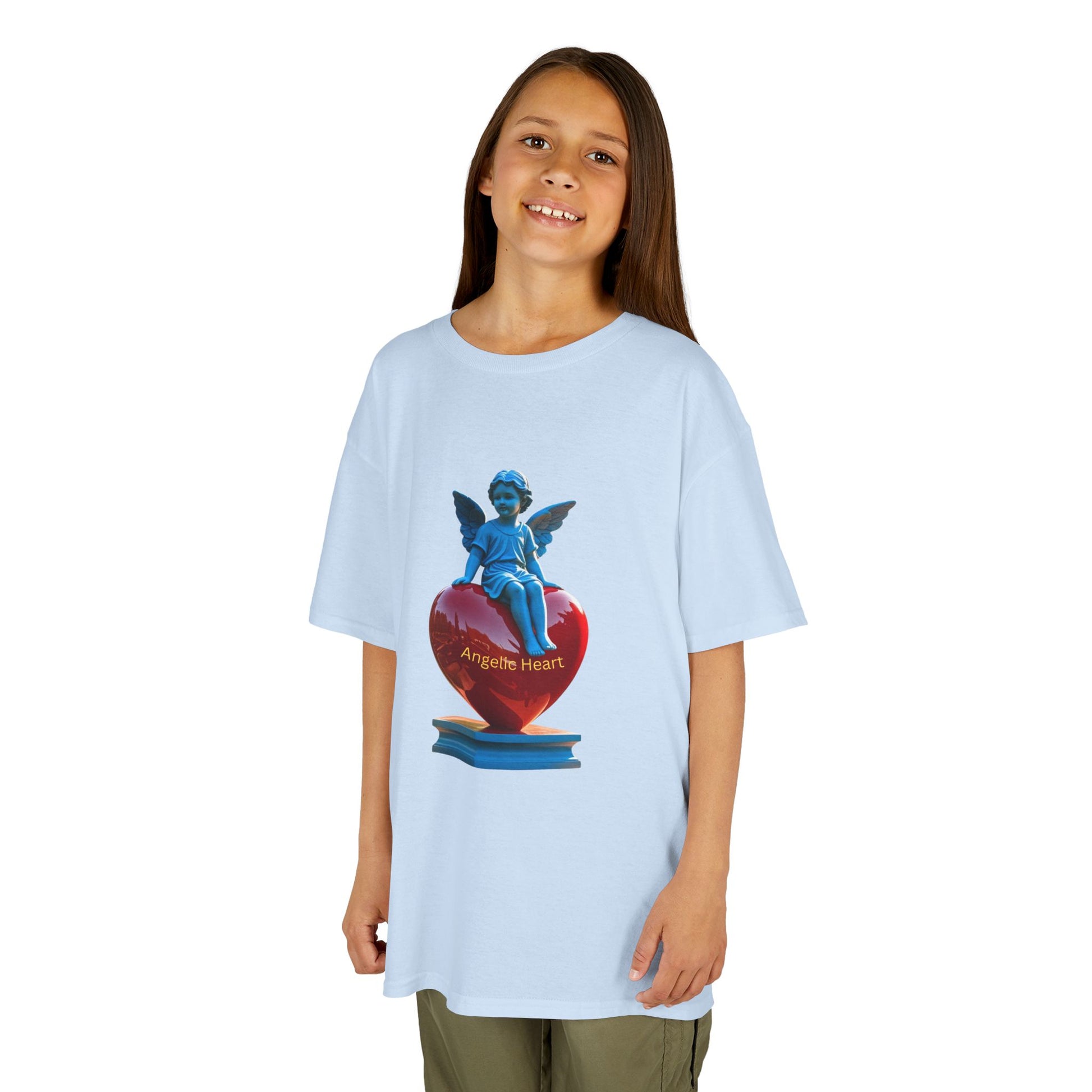 Blue Angel Heart Kids Tee, Cute Graphic Youth Shirt, Adorable Gift for Kids, Fun Playdate Wear, Birthday Party Tee, Casual Everyday Top
