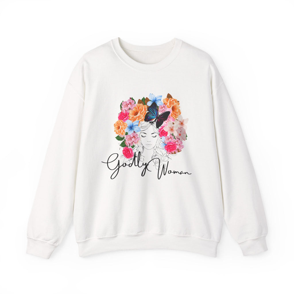 Floral Godly Woman Crewneck Sweatshirt, Cozy Gift for Her, Inspirational Sweatshirt, Flower Design, Casual Style, Ideal for Relaxing
