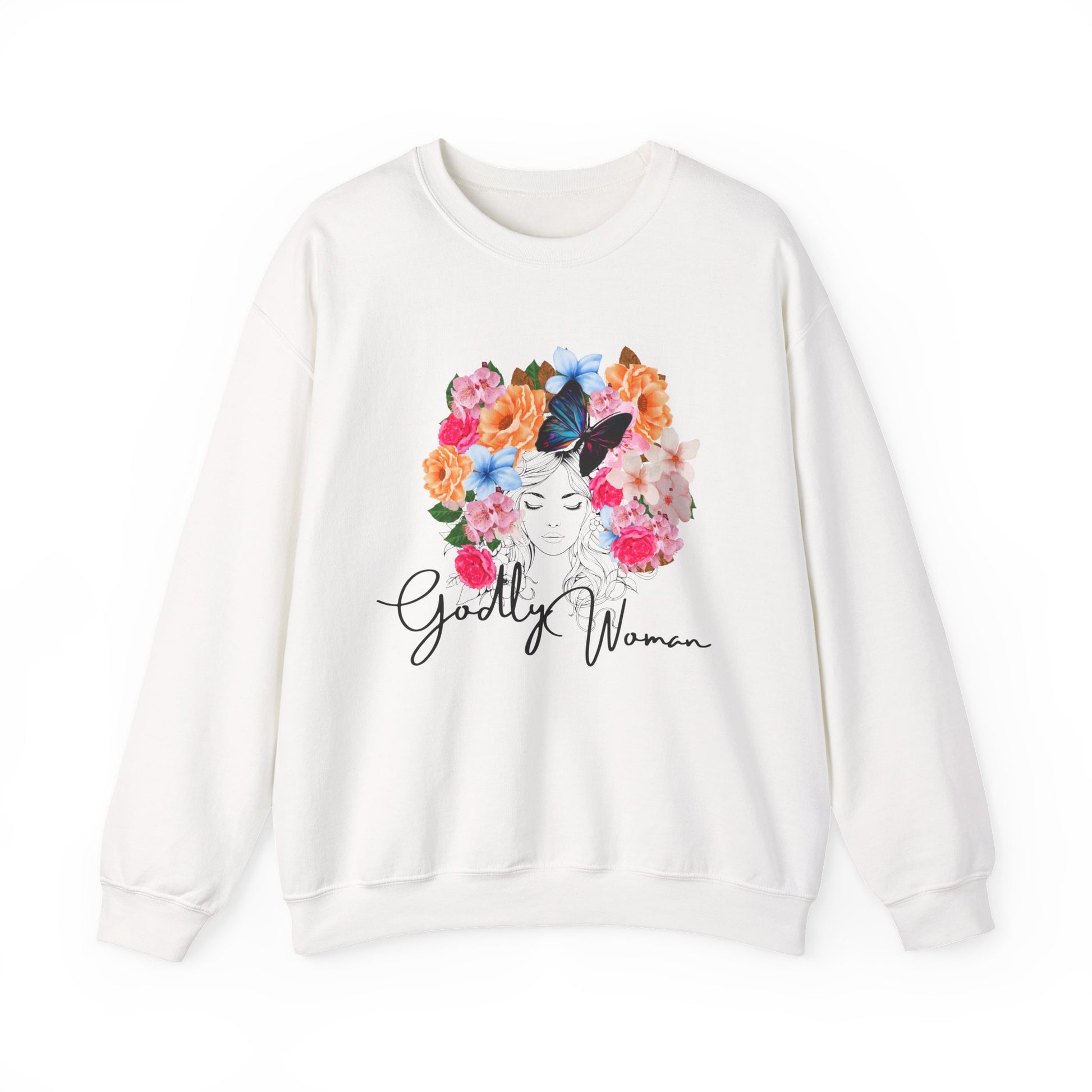 Floral Godly Woman Crewneck Sweatshirt, Cozy Gift for Her, Inspirational Sweatshirt, Flower Design, Casual Style, Ideal for Relaxing