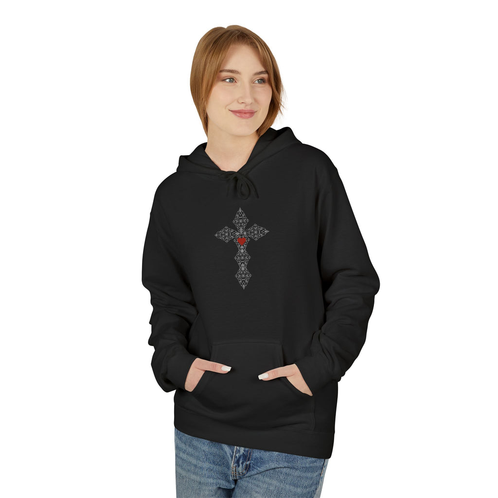 Stylish Graphic Fleece Hoodie, Cozy Casual Wear, Perfect for Fall, Gift for Him/Her, Religious Symbol Design