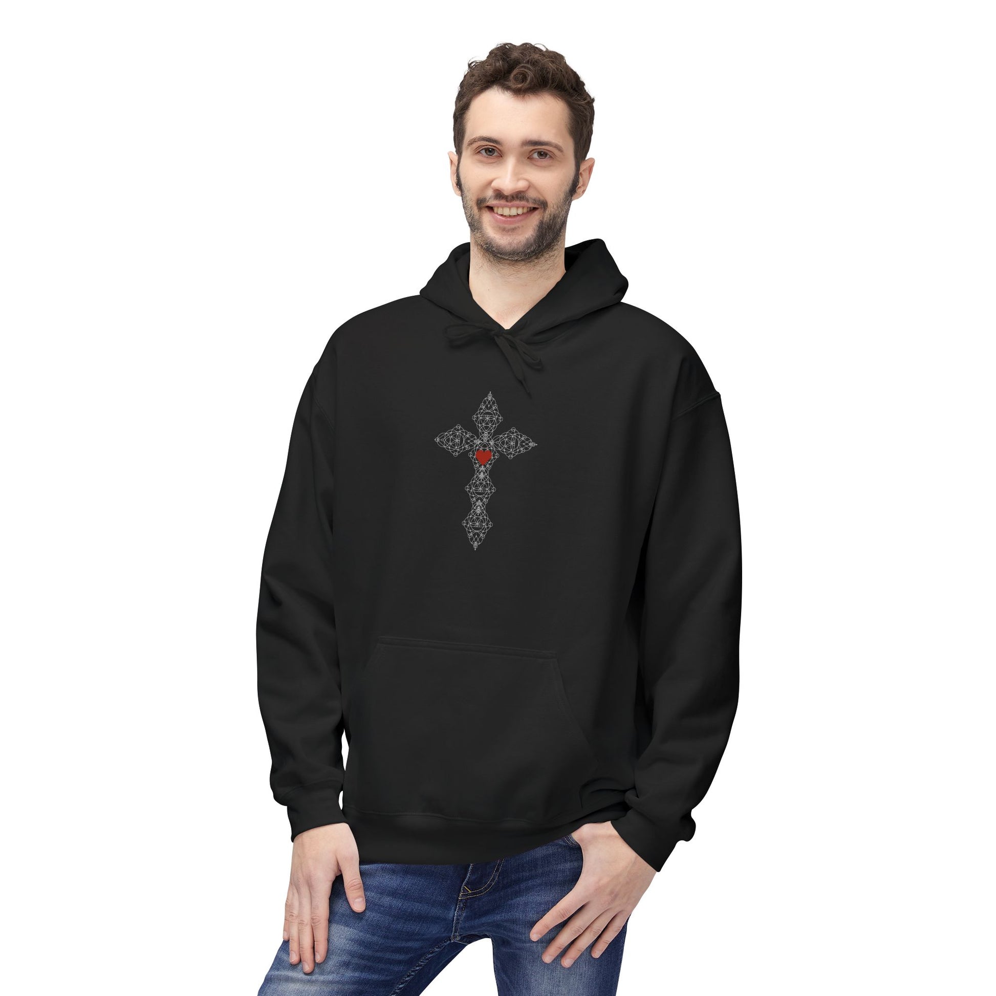Stylish Graphic Fleece Hoodie, Cozy Casual Wear, Perfect for Fall, Gift for Him/Her, Religious Symbol Design
