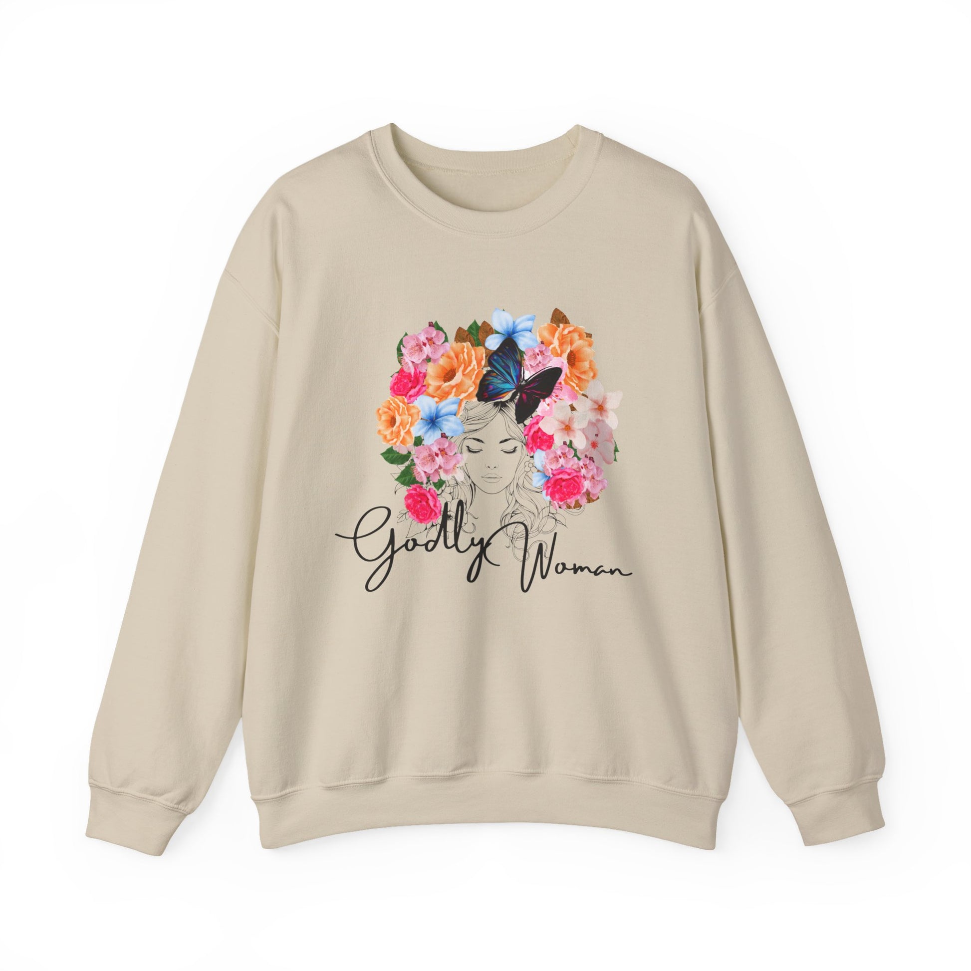 Floral Godly Woman Crewneck Sweatshirt, Cozy Gift for Her, Inspirational Sweatshirt, Flower Design, Casual Style, Ideal for Relaxing