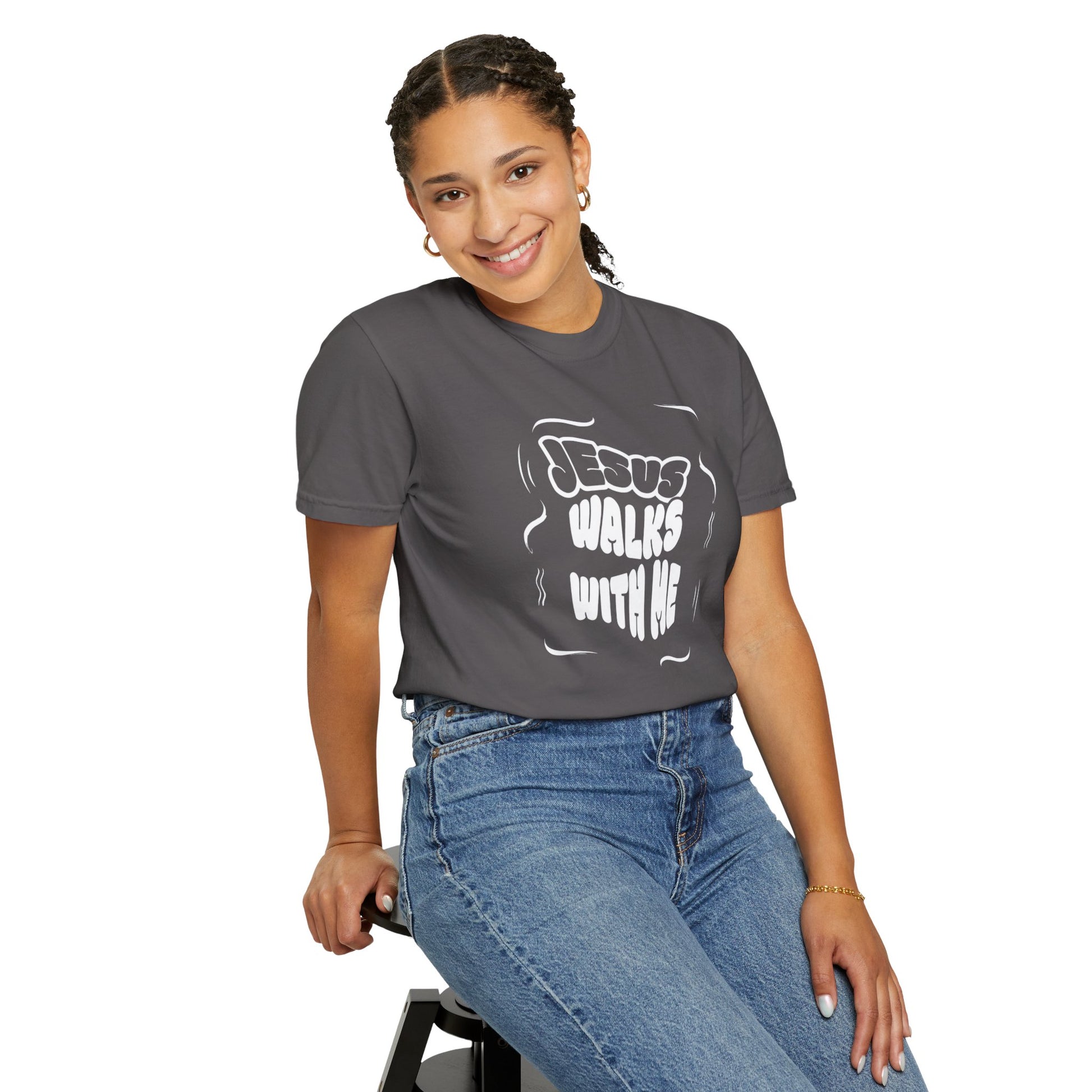 Jesus Walks With Me Unisex Garment-Dyed T-Shirt, Faith-Based Apparel, Inspirational Gift, Casual Wear, Christian T-Shirt, Comfortable Tees