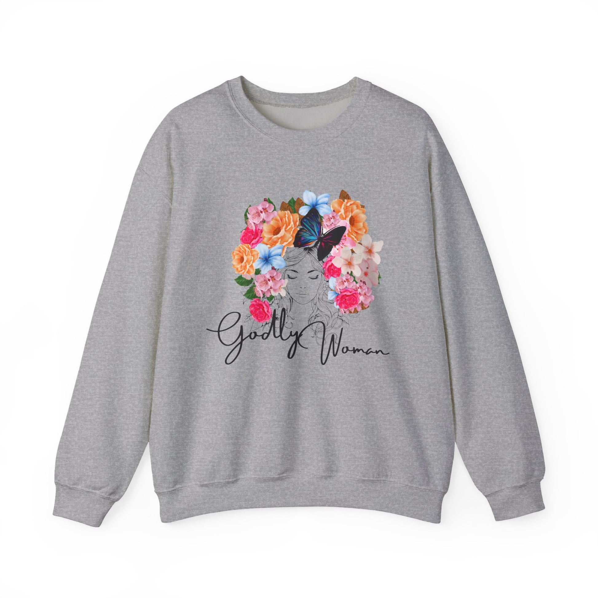 Floral Godly Woman Crewneck Sweatshirt, Cozy Gift for Her, Inspirational Sweatshirt, Flower Design, Casual Style, Ideal for Relaxing