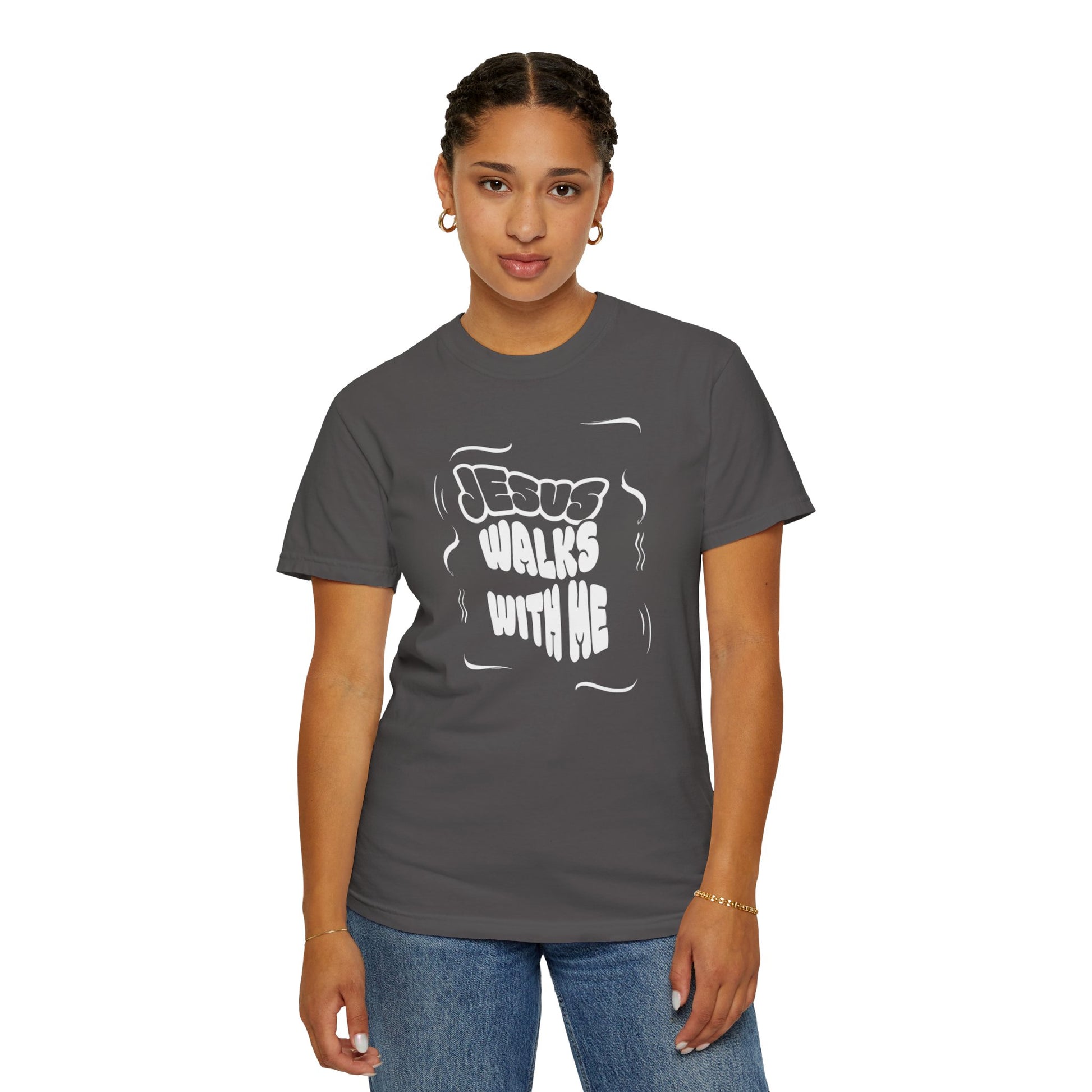 Jesus Walks With Me Unisex Garment-Dyed T-Shirt, Faith-Based Apparel, Inspirational Gift, Casual Wear, Christian T-Shirt, Comfortable Tees