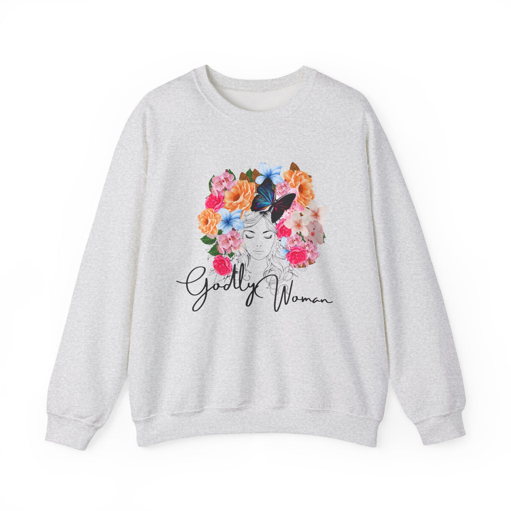 Floral Godly Woman Crewneck Sweatshirt, Cozy Gift for Her, Inspirational Sweatshirt, Flower Design, Casual Style, Ideal for Relaxing