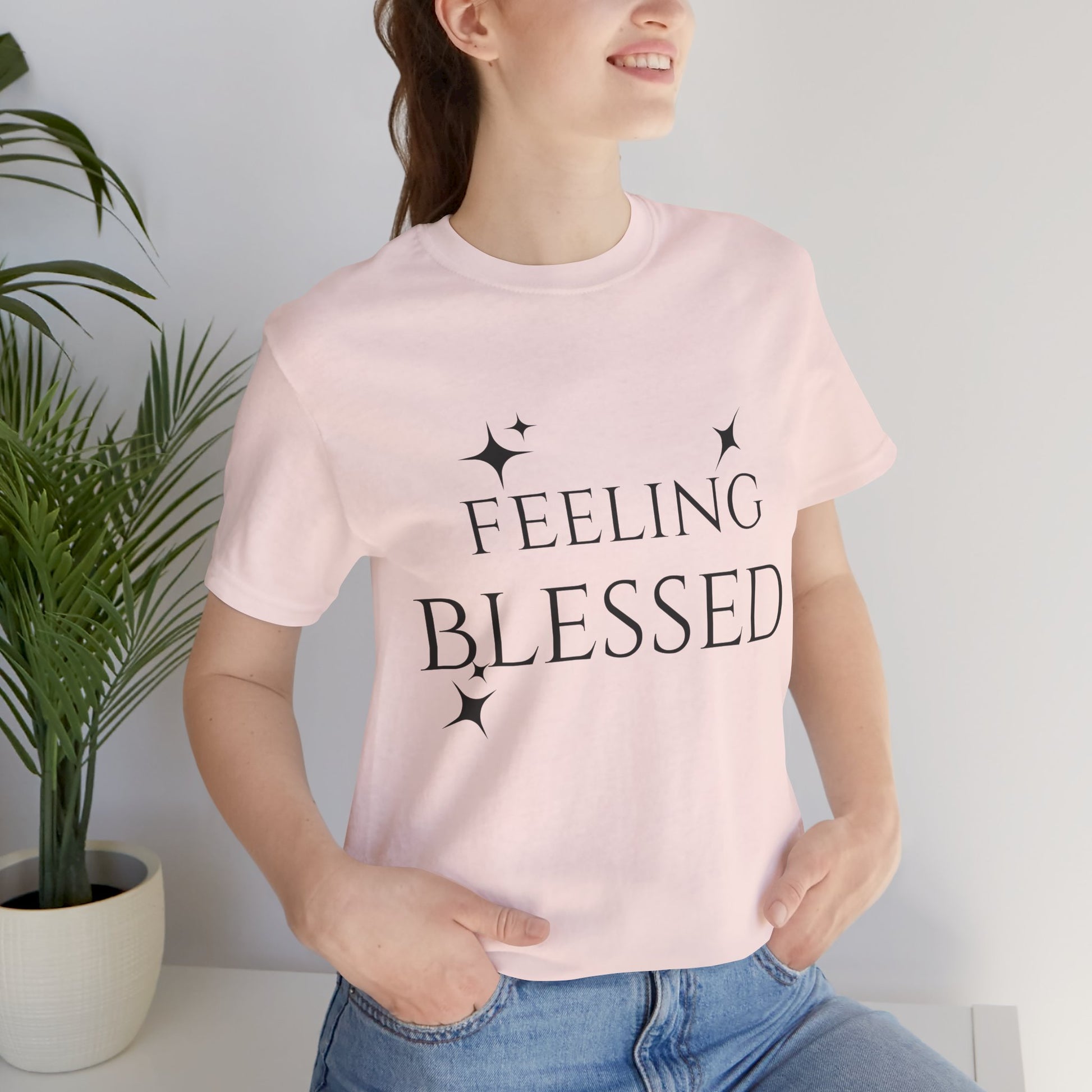 Feeling Blessed Unisex Short Sleeve Tee, Inspirational T-Shirt, Casual Outing Top, Gift for Faith and Positivity